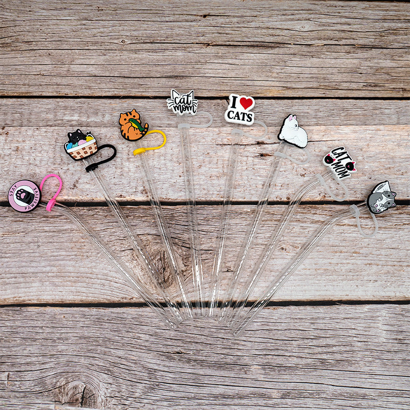 Wholesale 10pcs Animal Cat Cartoon Straw Cap Silicone Dust Plug